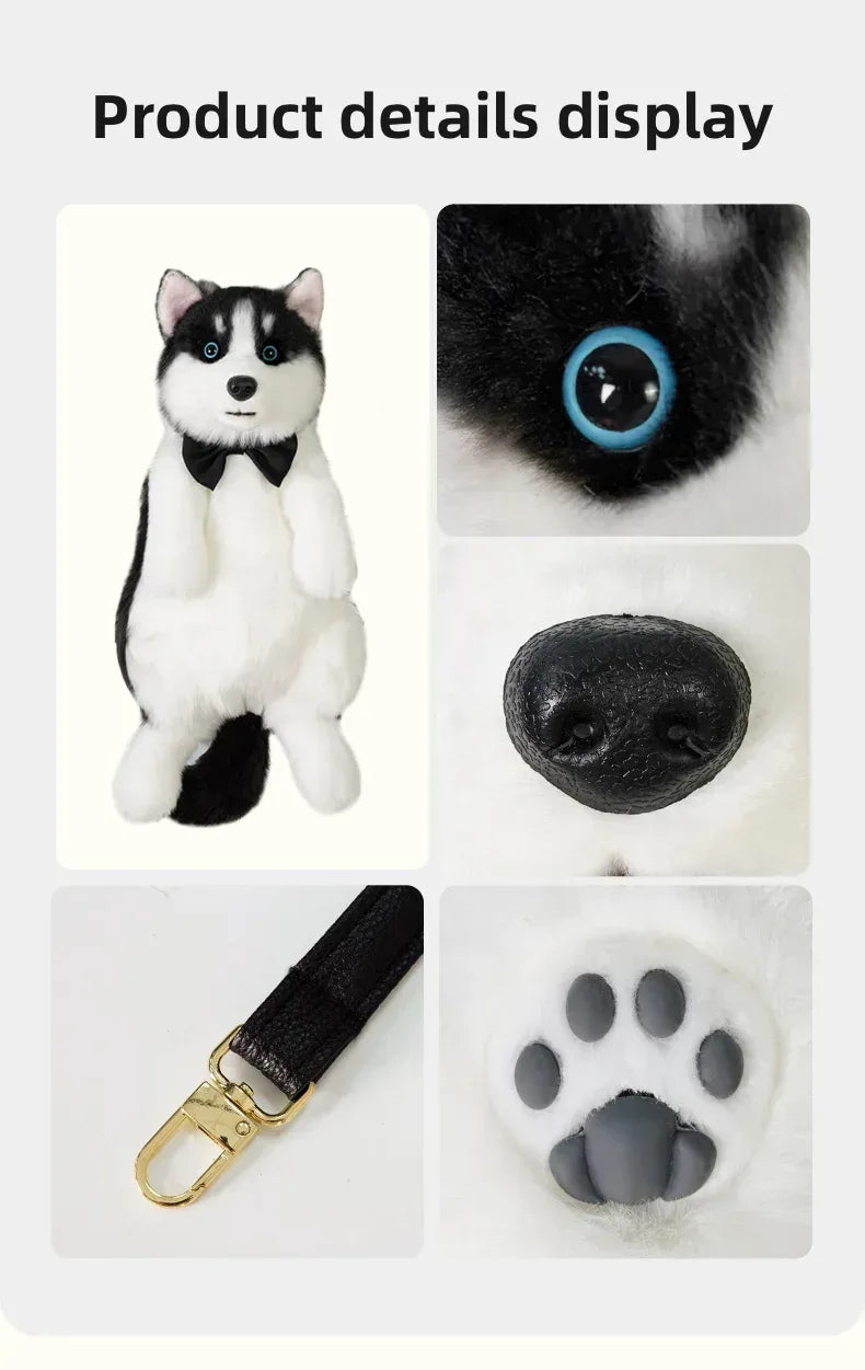 Simulated Husky Dog Plush Toy Backpack Soft PP Cotton Filled Handmade Companion Toy Bag for Adults/Kids