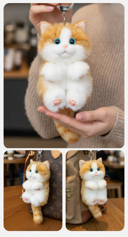 Soft Simulated Cat Mini Plush Animal Keychain Pendant Cute Unique Design Keychains/Bag Charm for Christmas Gift