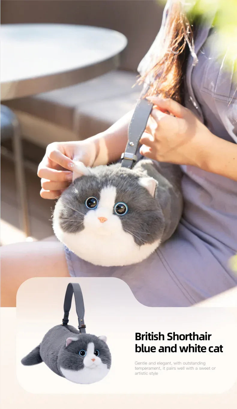Handmade Adjustable Chain Cat Soft Plush One-Shoulder Handbag Rag Doll Fashion Cute Toy Gift
