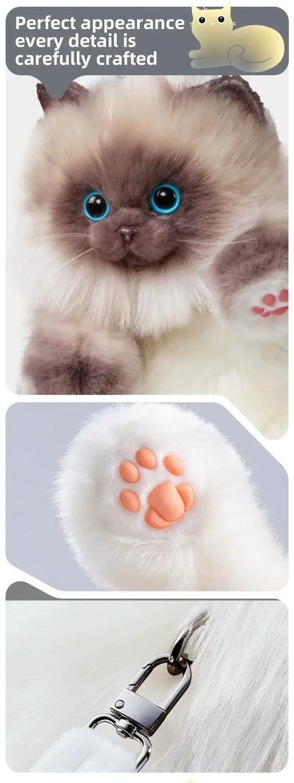 Blue Scarf Cute Simulation Siamese Cat Backpack Plush Doll Anime Cartoon Realistic Cat Backpack