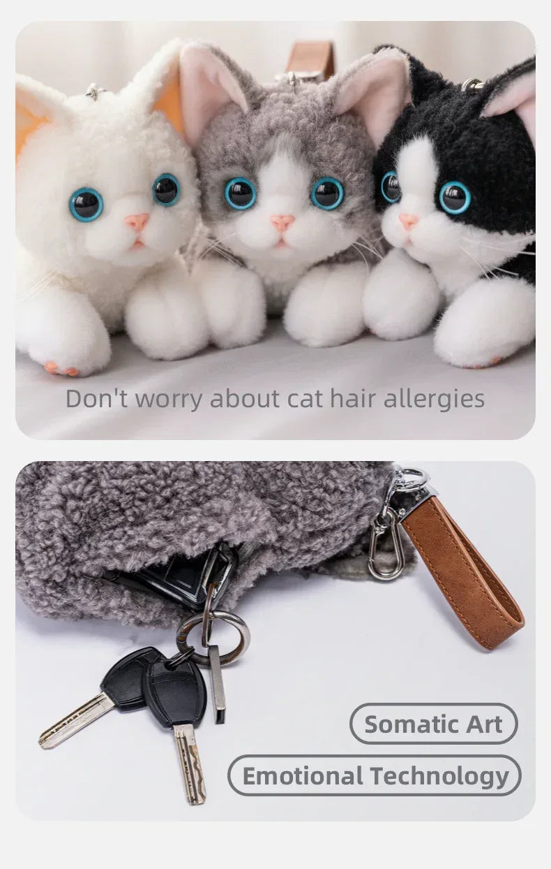 Polyester Simulated Plush cat Keychains Soft Lifelike Plush Cute Devon Series Accessories Keychains/Bag Charm