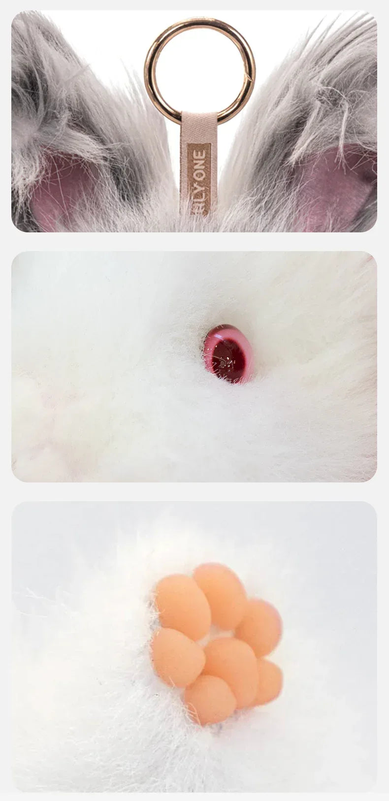 Super Realistic Angora Rabbit Plush Bag Charm Keychain Long Fur Bunny Pendant Polyester & Premium Silk Cotton Filling