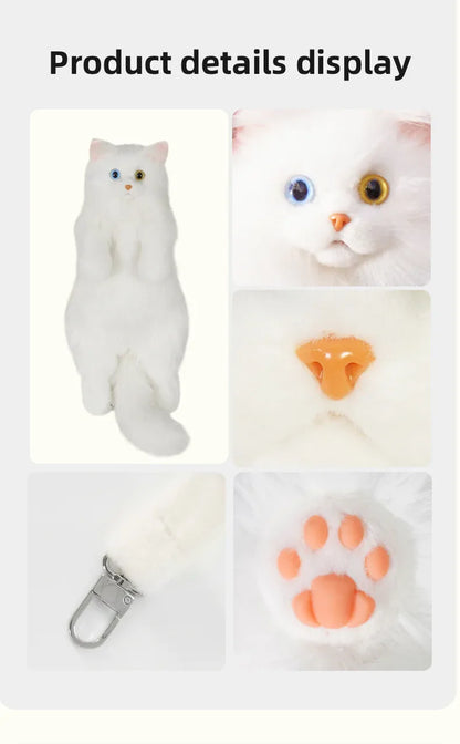 Soft Plush Heterochromatic Cat Backpack Handmade Doll Gift Unisex Gift White cat Backpack with Odd Eyes