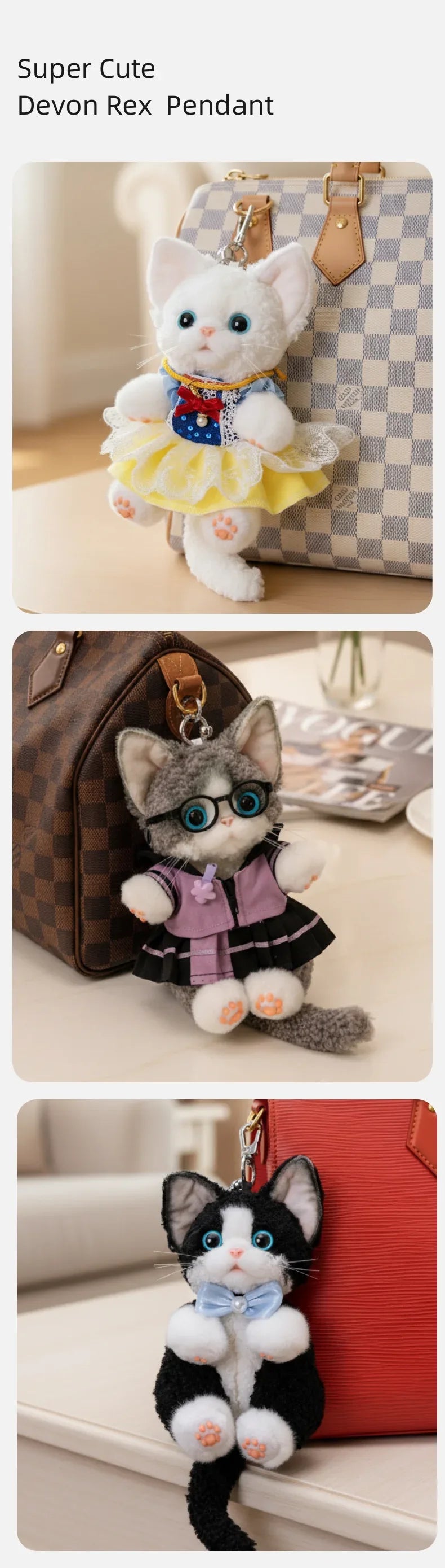 Polyester Simulated Plush cat Keychains Soft Lifelike Plush Cute Devon Series Accessories Keychains/Bag Charm