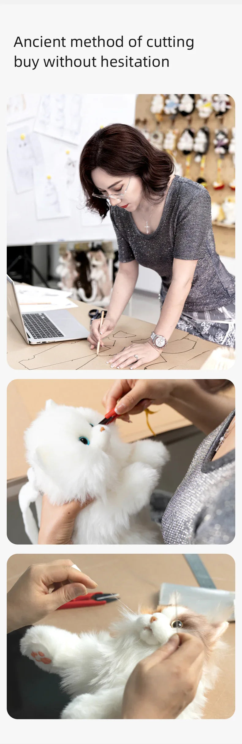 New Style Rotating Head Simulated Calico Cat Plush Backpack PP Cotton Filling Handmade Unisex Soft Plush Backpack