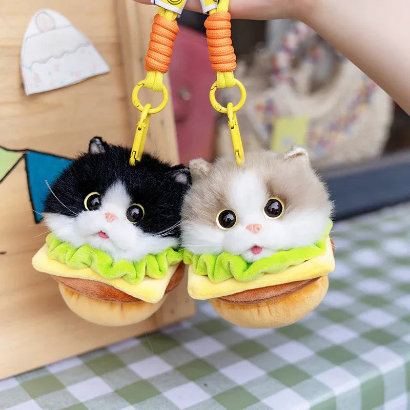 Wholesale Simulated Soft Plush Animal Keychains Cute Hamburger & French Fries Fries Cat Pendants Keychains/Bag Charm