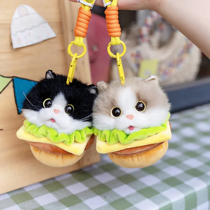 Wholesale Simulated Soft Plush Animal Keychains Cute Hamburger & French Fries Fries Cat Pendants Keychains/Bag Charm