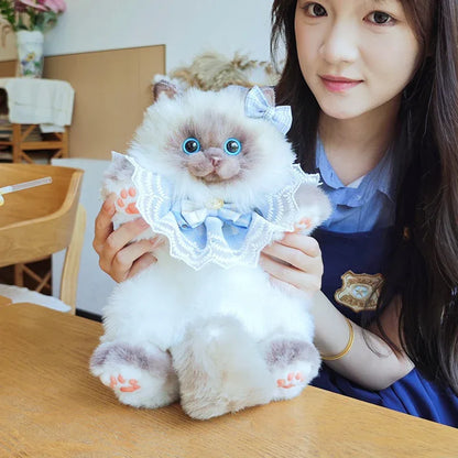 Blue Scarf Cute Simulation Siamese Cat Backpack Plush Doll Anime Cartoon Realistic Cat Backpack