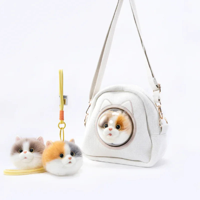 Detachable Simulated Cat Head Pendant Crossbody Bag Portable Lightweight Large Capacity Handbag