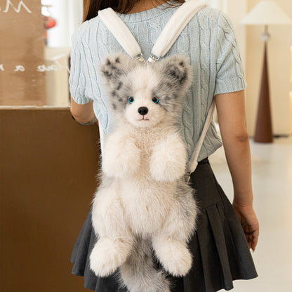 Simulated Meteorite Border Collie Dog Soft Lightweight Bag Cute Funny Plush Toy Backpack Filled PP Cotton for Unisex