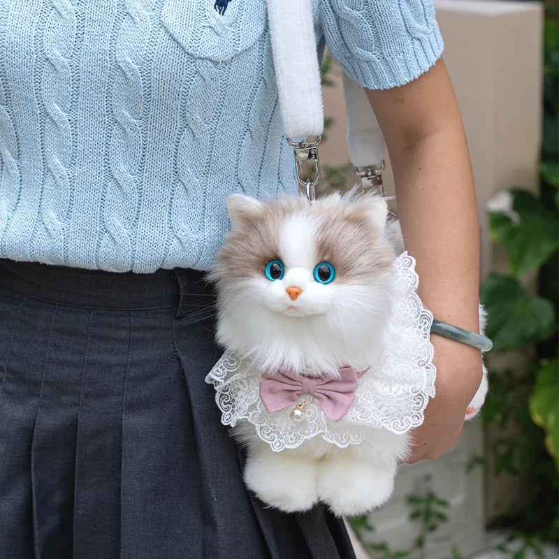 New Style Rotating Head Simulated Calico Cat Plush Backpack PP Cotton Filling Handmade Unisex Soft Plush Backpack