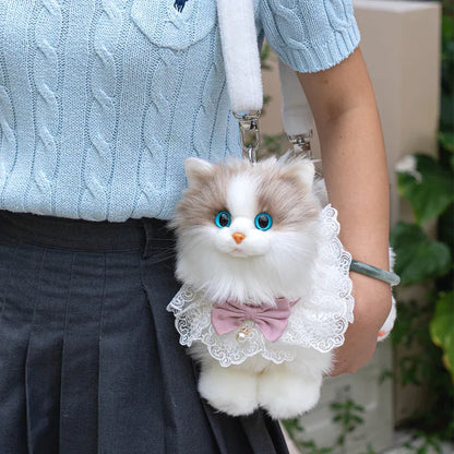 New Style Rotating Head Simulated Calico Cat Plush Backpack PP Cotton Filling Handmade Unisex Soft Plush Backpack