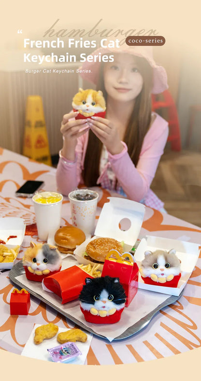 Wholesale Simulated Soft Plush Animal Keychains Cute Hamburger & French Fries Fries Cat Pendants Keychains/Bag Charm