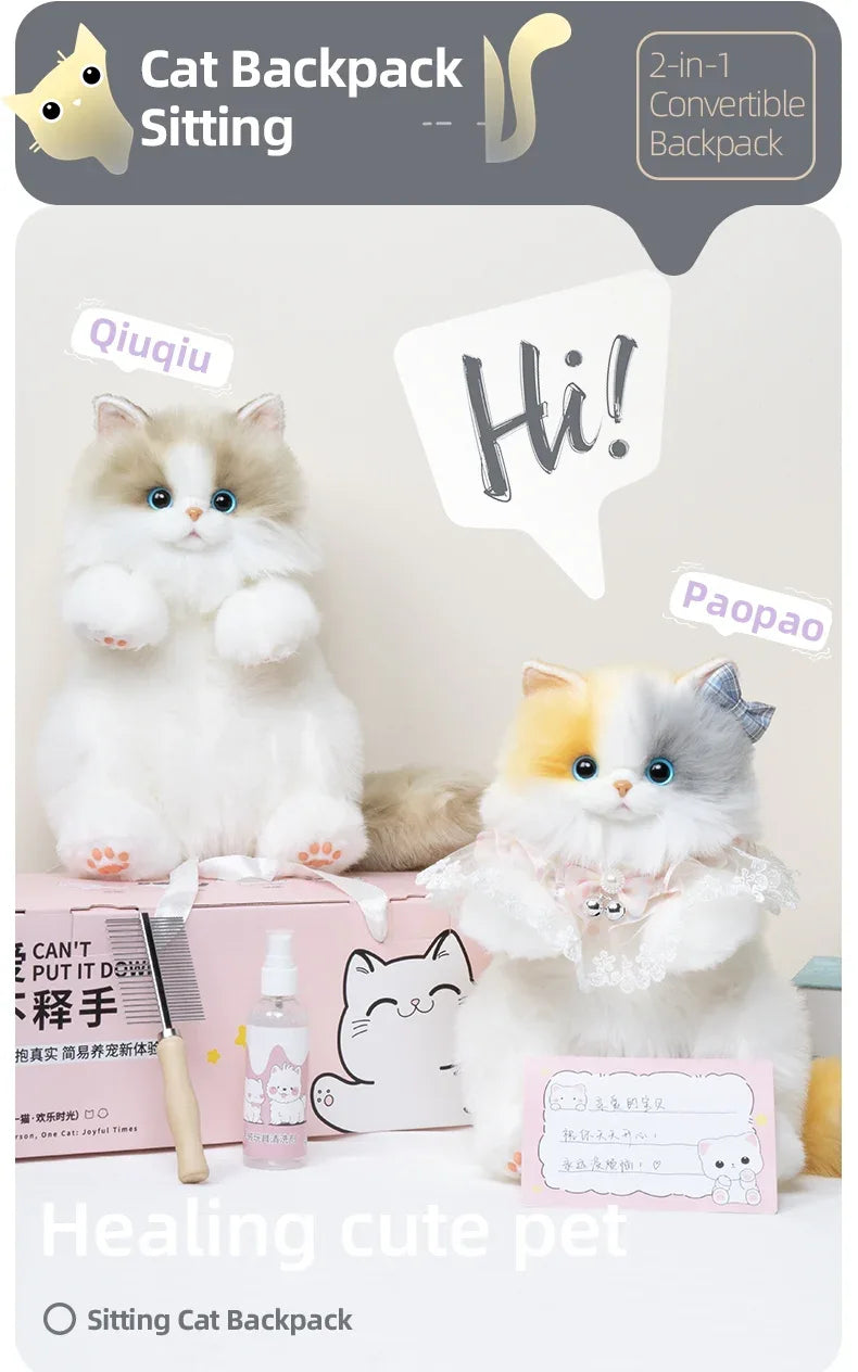 Convenient Medium Sitting Cat Simulation Cute Stylish Lifelike Plush Cat Backpack for Adults/Kids