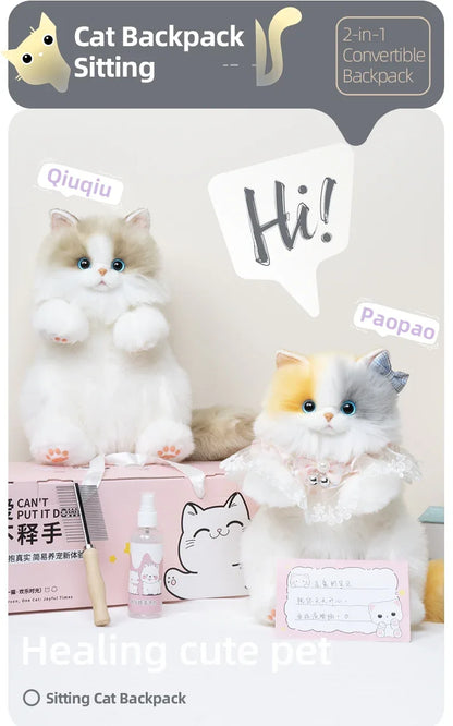 Convenient Medium Sitting Cat Simulation Cute Stylish Lifelike Plush Cat Backpack for Adults/Kids