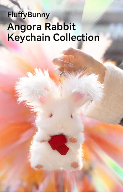 Super Realistic Angora Rabbit Plush Bag Charm Keychain Long Fur Bunny Pendant Polyester & Premium Silk Cotton Filling