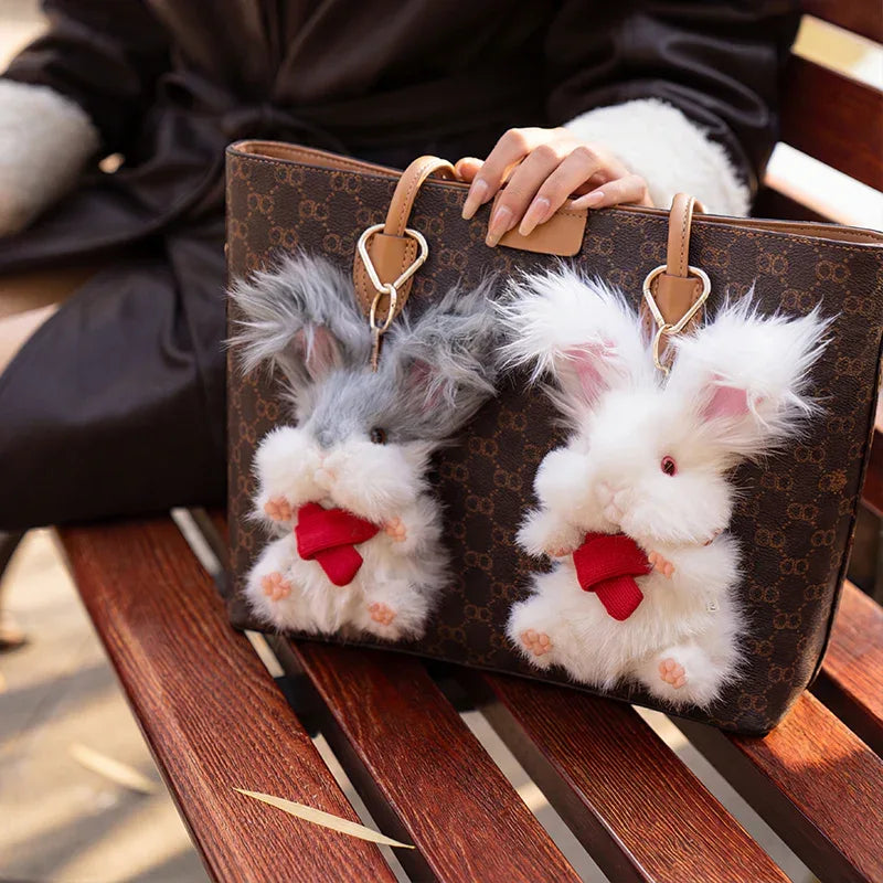Super Realistic Angora Rabbit Plush Bag Charm Keychain Long Fur Bunny Pendant Polyester & Premium Silk Cotton Filling