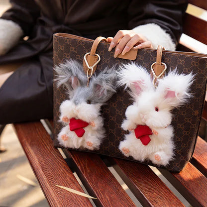 Super Realistic Angora Rabbit Plush Bag Charm Keychain Long Fur Bunny Pendant Polyester & Premium Silk Cotton Filling