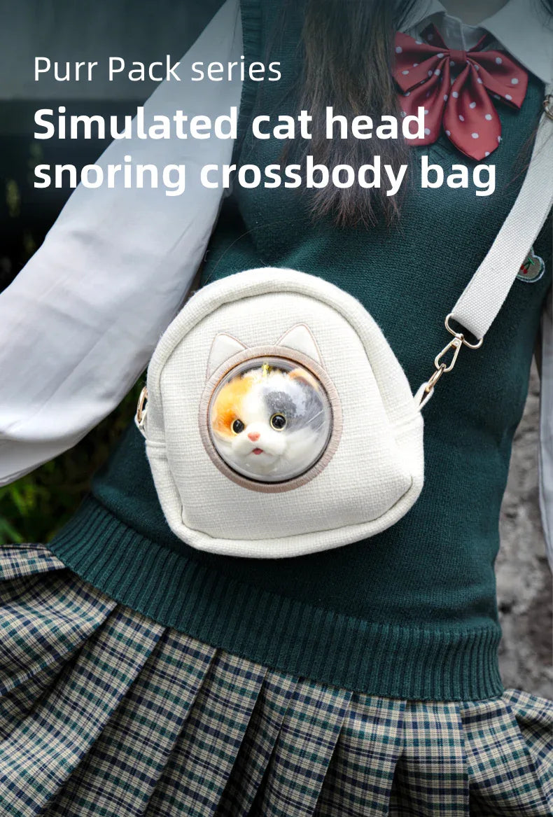 Detachable Simulated Cat Head Pendant Crossbody Bag Portable Lightweight Large Capacity Handbag