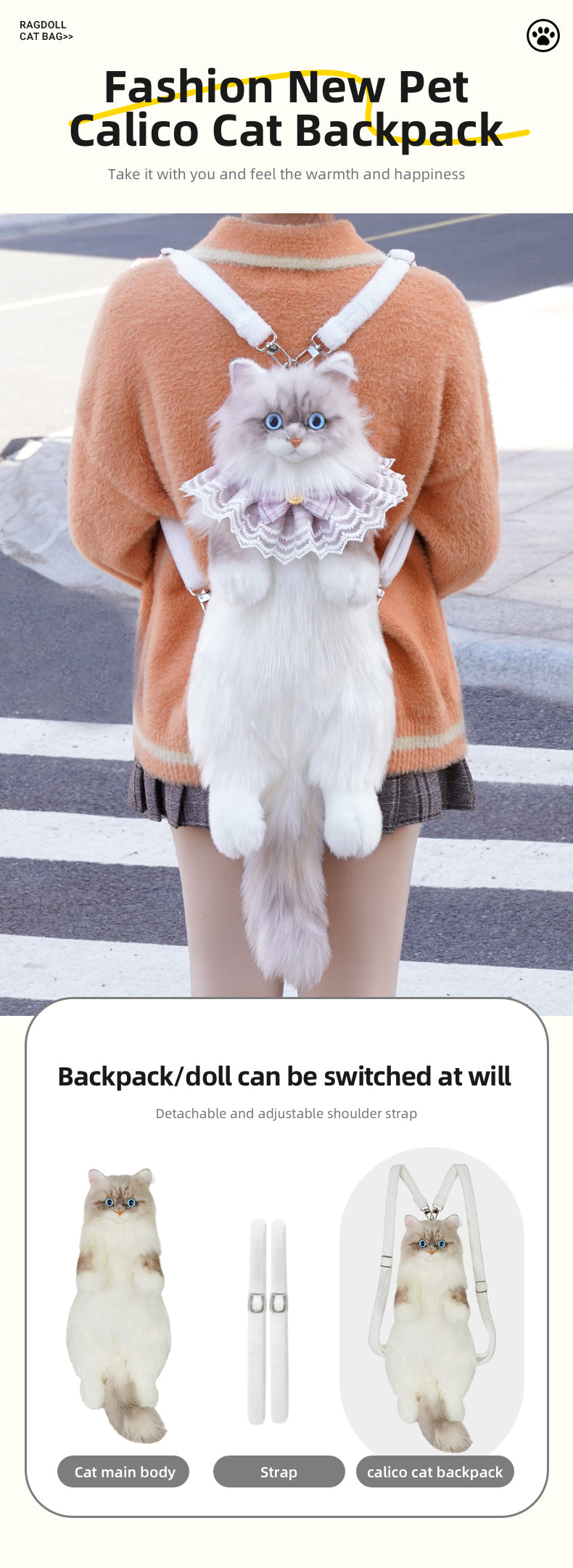 Wholesale Cute Coffee Bobcat Pattern Simulated Lynx Cat Unique Design Lightweight Plush Doll Backpack for Girls Women