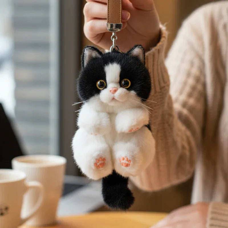 Soft Simulated Cat Mini Plush Animal Keychain Pendant Cute Unique Design Keychains/Bag Charm for Christmas Gift