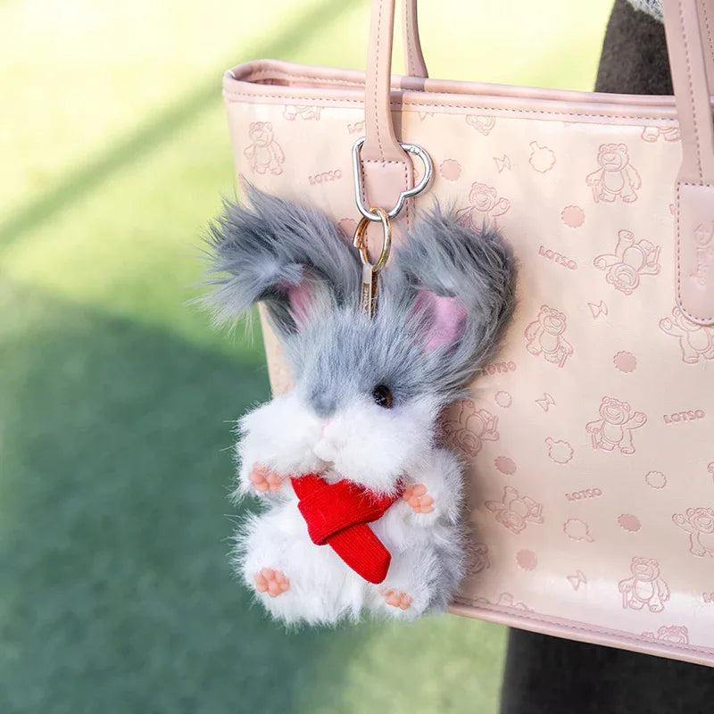 Super Realistic Angora Rabbit Plush Bag Charm Keychain Long Fur Bunny Pendant Polyester & Premium Silk Cotton Filling