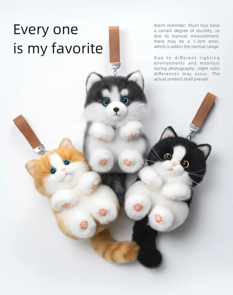 Soft Simulated Cat Mini Plush Animal Keychain Pendant Cute Unique Design Keychains/Bag Charm for Christmas Gift