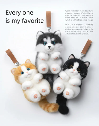 Soft Simulated Cat Mini Plush Animal Keychain Pendant Cute Unique Design Keychains/Bag Charm for Christmas Gift