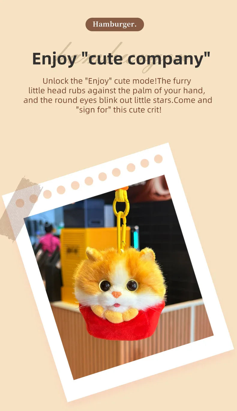 Wholesale Simulated Soft Plush Animal Keychains Cute Hamburger & French Fries Fries Cat Pendants Keychains/Bag Charm