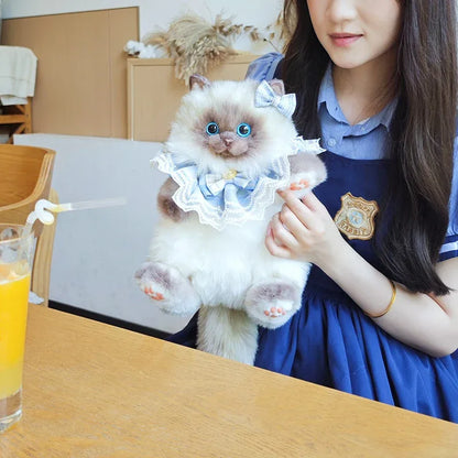 Blue Scarf Cute Simulation Siamese Cat Backpack Plush Doll Anime Cartoon Realistic Cat Backpack