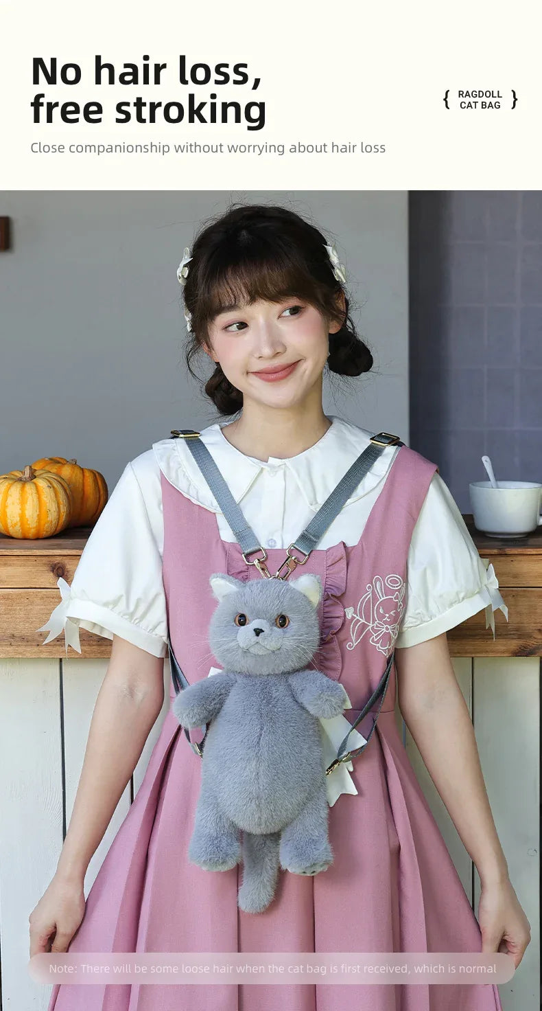 British Shorthair Cat Plush Backpack Blue White British Shorthair Cat-shaped Single Crossbody Double-shoulder Bag