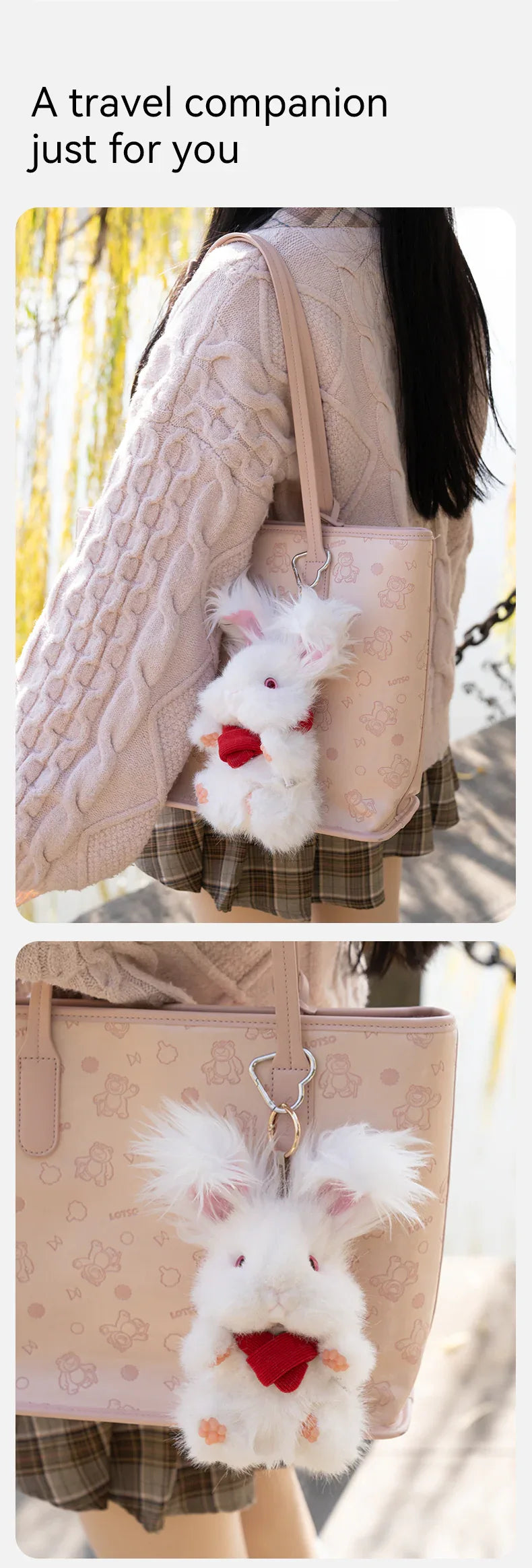 Super Realistic Angora Rabbit Plush Bag Charm Keychain Long Fur Bunny Pendant Polyester & Premium Silk Cotton Filling