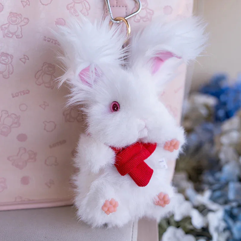 Super Realistic Angora Rabbit Plush Bag Charm Keychain Long Fur Bunny Pendant Polyester & Premium Silk Cotton Filling