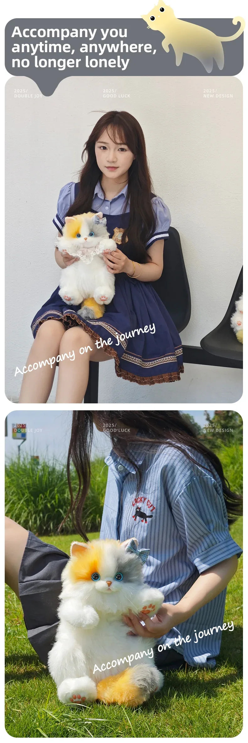Convenient Medium Sitting Cat Simulation Cute Stylish Lifelike Plush Cat Backpack for Adults/Kids
