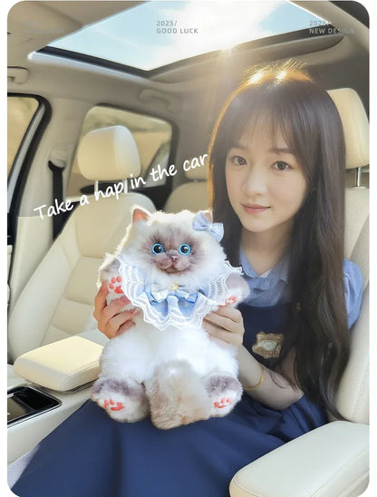 Cute Blue Grid Scarf Siamese Cat Simulation Plush Backpack Unisex Decompression Toy Animal Doll Backpack