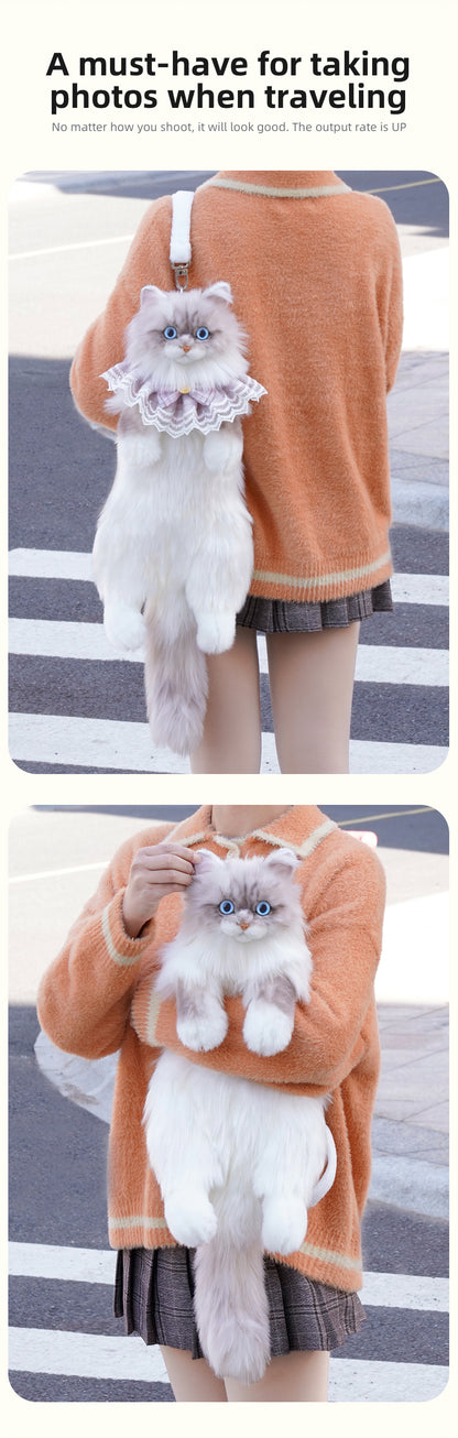 Wholesale Cute Coffee Bobcat Pattern Simulated Lynx Cat Unique Design Lightweight Plush Doll Backpack for Girls Women