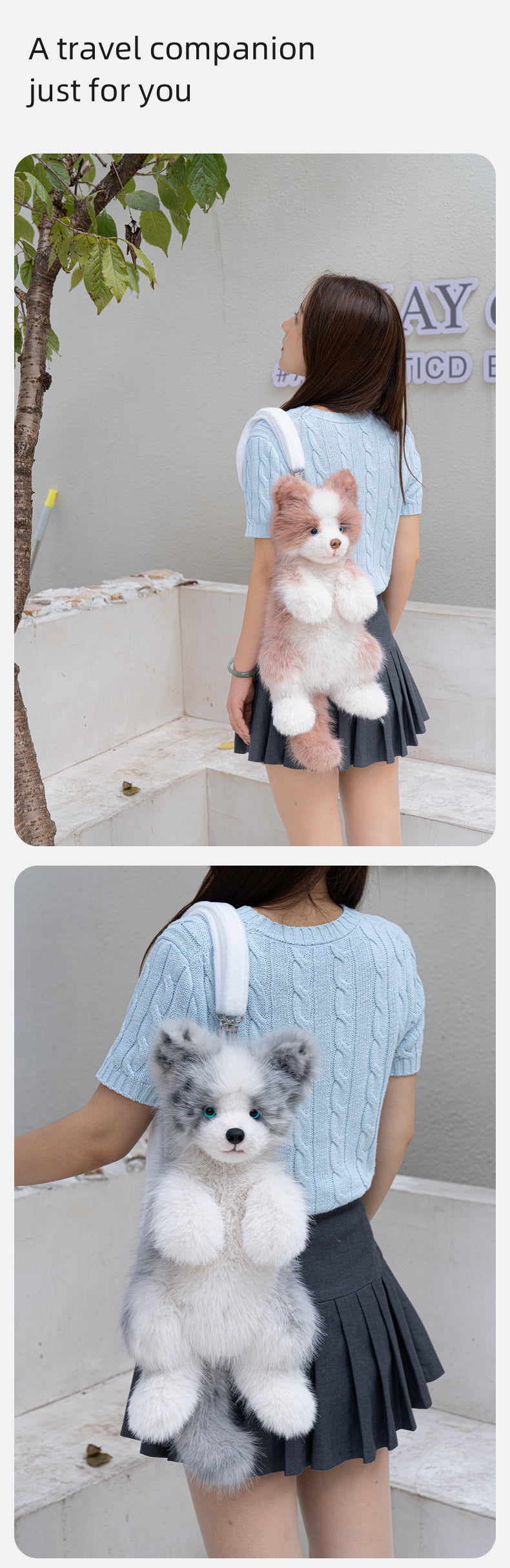 Simulated Meteorite Border Collie Dog Soft Lightweight Bag Cute Funny Plush Toy Backpack Filled PP Cotton for Unisex