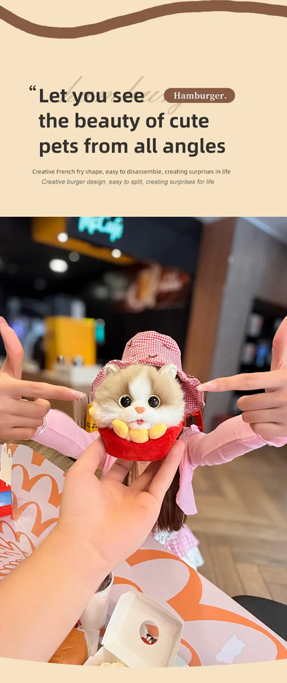 Wholesale Simulated Soft Plush Animal Keychains Cute Hamburger & French Fries Fries Cat Pendants Keychains/Bag Charm