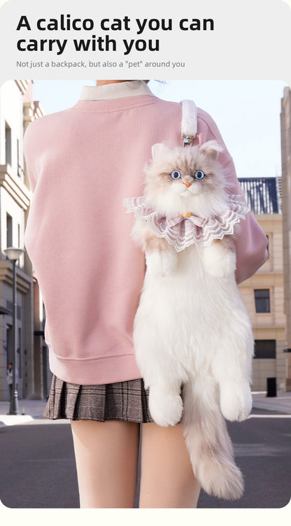 Wholesale Cute Coffee Bobcat Pattern Simulated Lynx Cat Unique Design Lightweight Plush Doll Backpack for Girls Women