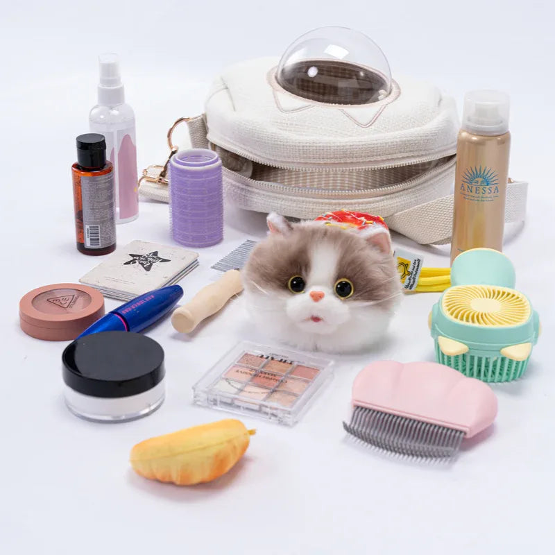 Detachable Simulated Cat Head Pendant Crossbody Bag Portable Lightweight Large Capacity Handbag