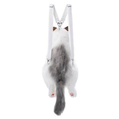 Simulated Chinchilla Cat Plush Polyester Toy Backpacks Savings Function Companion Chinchilla Cat-shaped Backpack