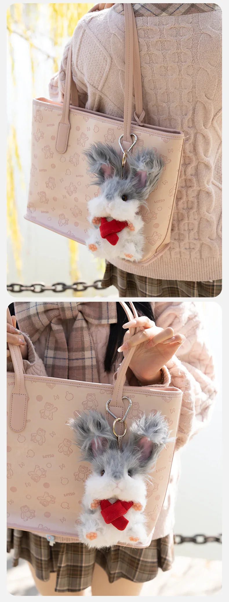 Super Realistic Angora Rabbit Plush Bag Charm Keychain Long Fur Bunny Pendant Polyester & Premium Silk Cotton Filling