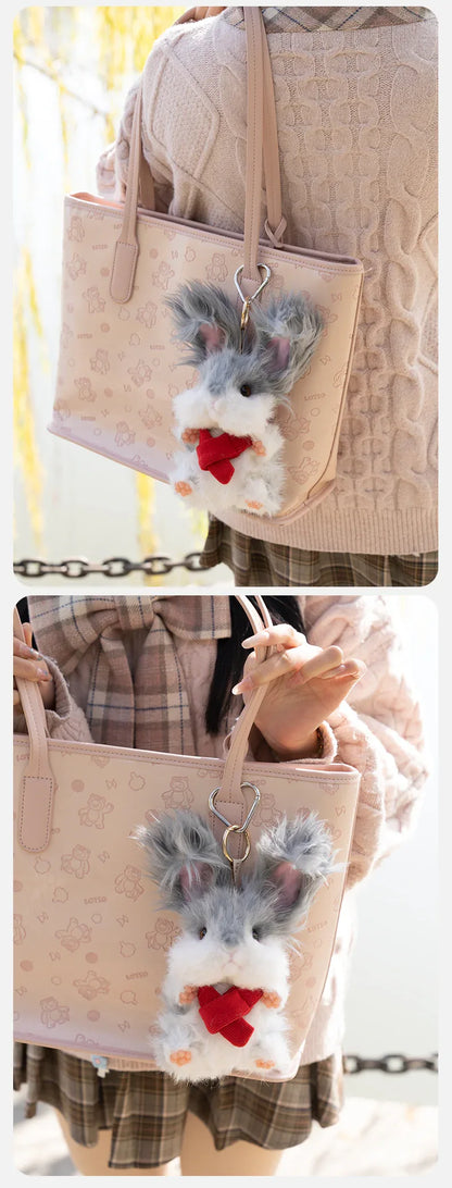 Super Realistic Angora Rabbit Plush Bag Charm Keychain Long Fur Bunny Pendant Polyester & Premium Silk Cotton Filling