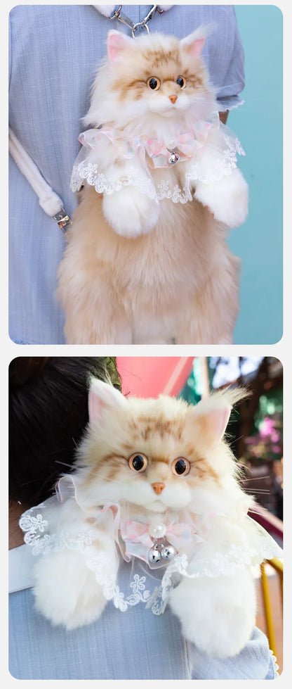 Orange Cat Simulation Fashion Plush Backpack PP Cotton Filling Adorable Cat Bag Realistic Cat Backpack for Adults/Kids