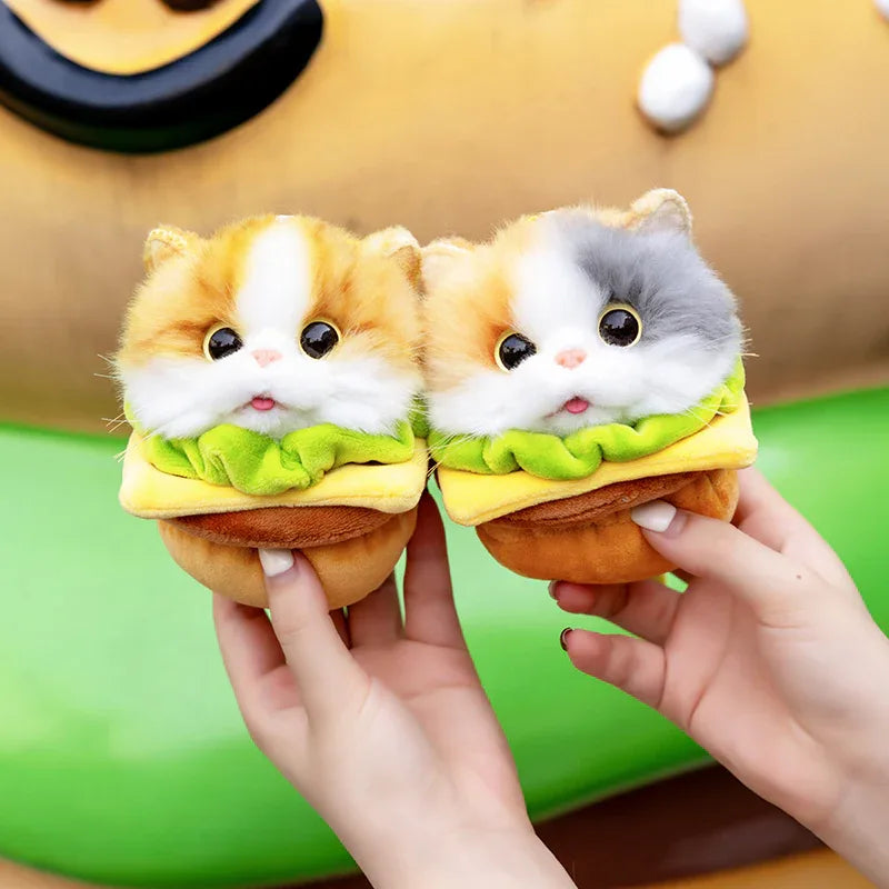 Wholesale Simulated Soft Plush Animal Keychains Cute Hamburger & French Fries Fries Cat Pendants Keychains/Bag Charm