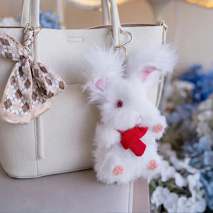 Super Realistic Angora Rabbit Plush Bag Charm Keychain Long Fur Bunny Pendant Polyester & Premium Silk Cotton Filling
