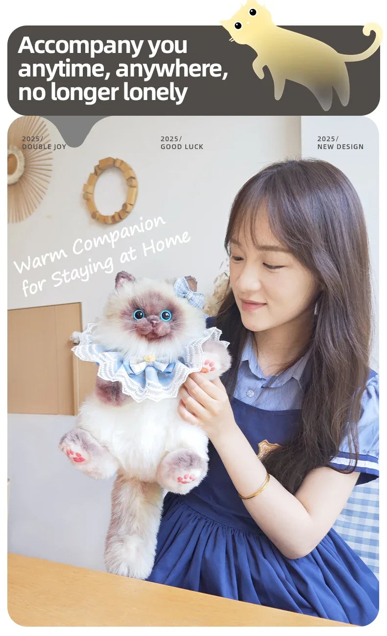 Blue Scarf Cute Simulation Siamese Cat Backpack Plush Doll Anime Cartoon Realistic Cat Backpack