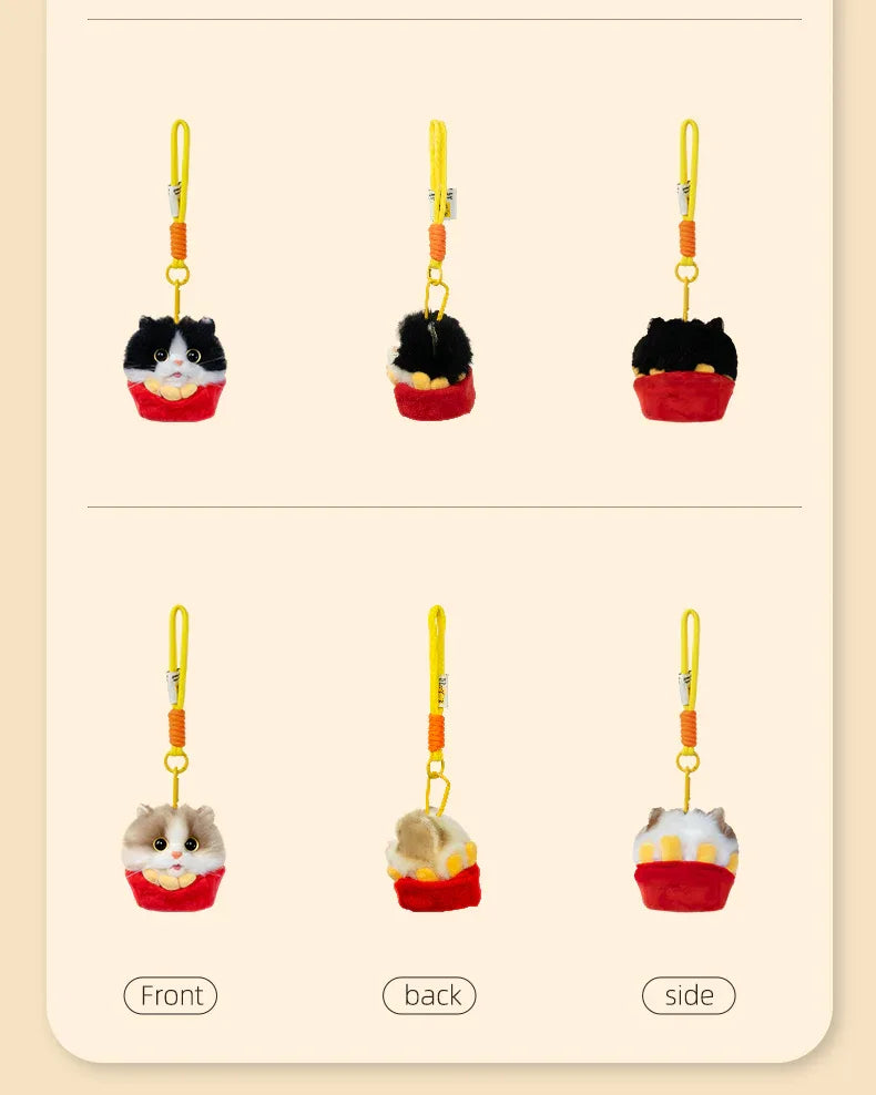 Wholesale Simulated Soft Plush Animal Keychains Cute Hamburger & French Fries Fries Cat Pendants Keychains/Bag Charm