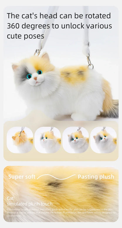 New Style Rotating Head Simulated Calico Cat Plush Backpack PP Cotton Filling Handmade Unisex Soft Plush Backpack