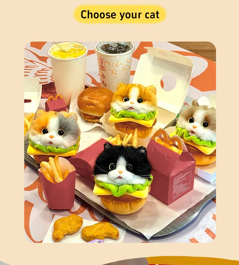 Wholesale Simulated Soft Plush Animal Keychains Cute Hamburger & French Fries Fries Cat Pendants Keychains/Bag Charm